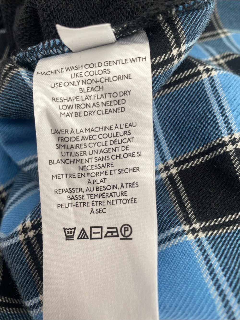 Anthropologie Pilcro Crew Neck Sweatshirt Tartan Swing Back Flannel Black Blue L - Picture 5 of 7